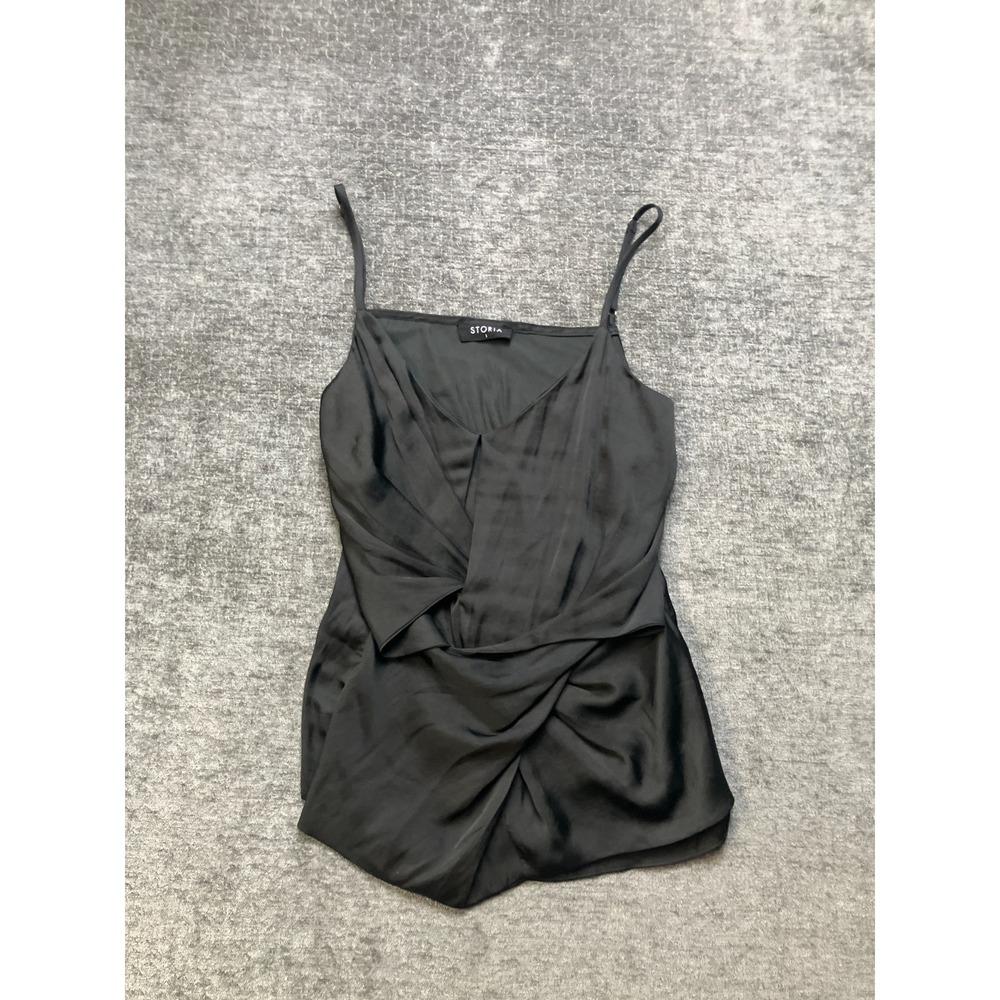 Storia Camisole Tank Womens Small Black Satin Look Twist Front Spaghetti Strap